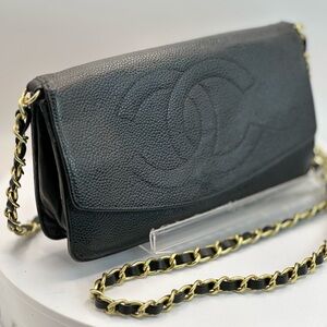 Authentic Chanel Black caviar Leather Chain Bag